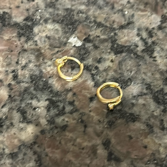 Delicate dainty Gold CZ diamond hoop hoops earrings glam - Picture 3 of 3